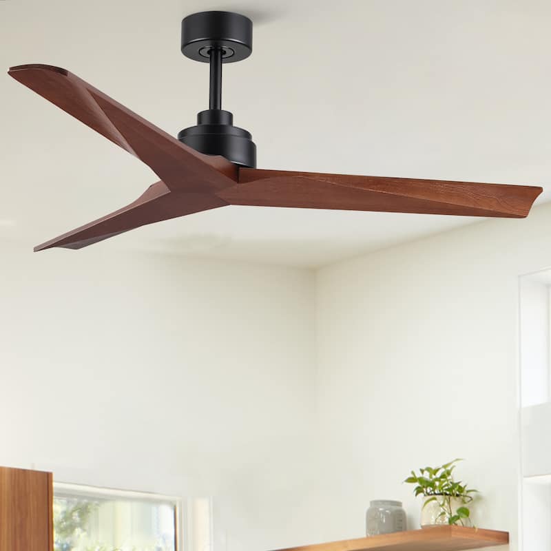 YUHAO SylvanAir Modern 52 in. Flush Mount Outdoor/Indoor Ceiling Fan with 3 Solid Wood Blades and DC Reversible Motor