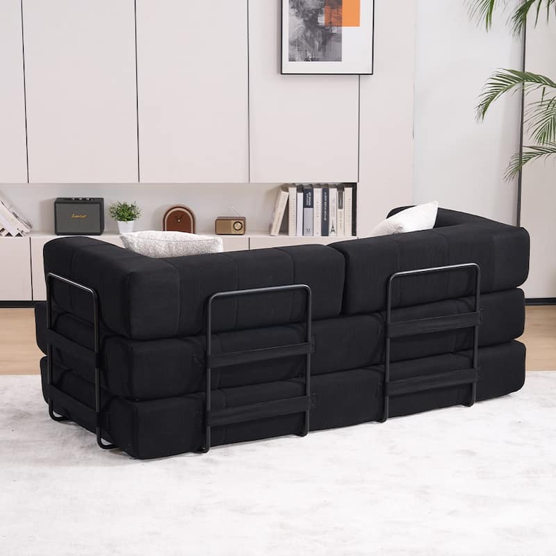78.5" Folding Sofa Bed with 2 Pillows, Convertible Foam Futon Couch, Corduroy Fold-Out Couch for Living Room, Office