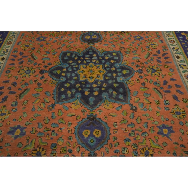 Hand Knotted Oriental 100% Wool Carpet Traditional Floral Oranges & Rust Tabriz Area Rug - 10' 9'' X 7' 8''
