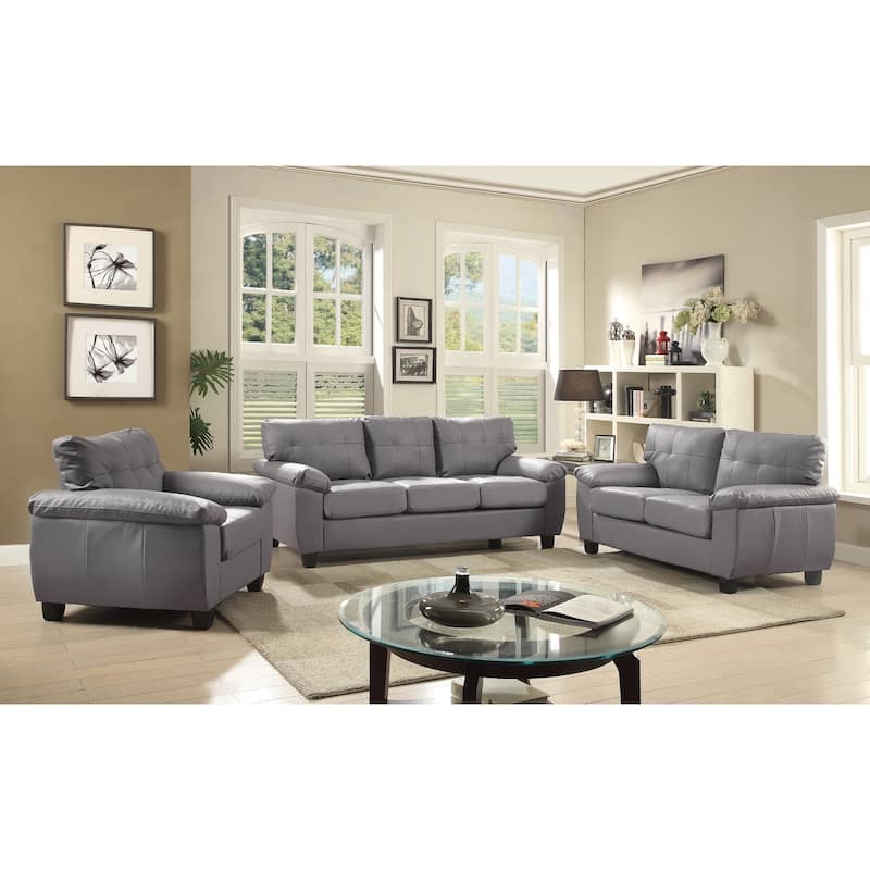 Flared Arm Faux Leather Tufted Straight Sofa - 57" - Gray