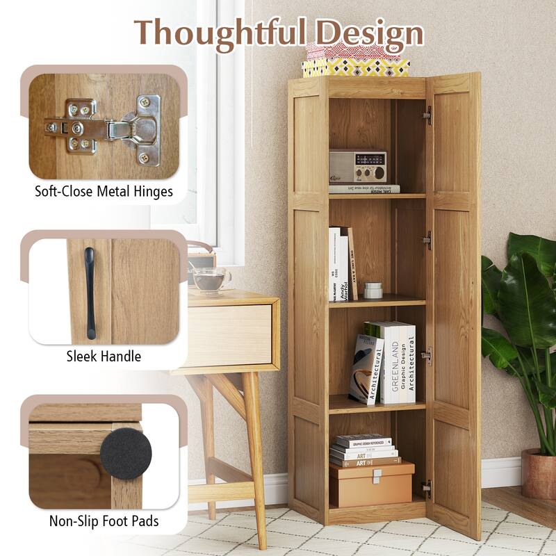 Gymax Tall Storage Cabinet Narrow Farmhouse Freestanding Floor Cabinet