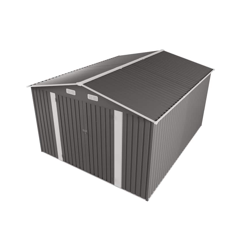 10x12FT Outdoor Storage Shed Large Metal Garden Shed with Double Door Two Window Waterproof Tool Shed for Backyard Poolside