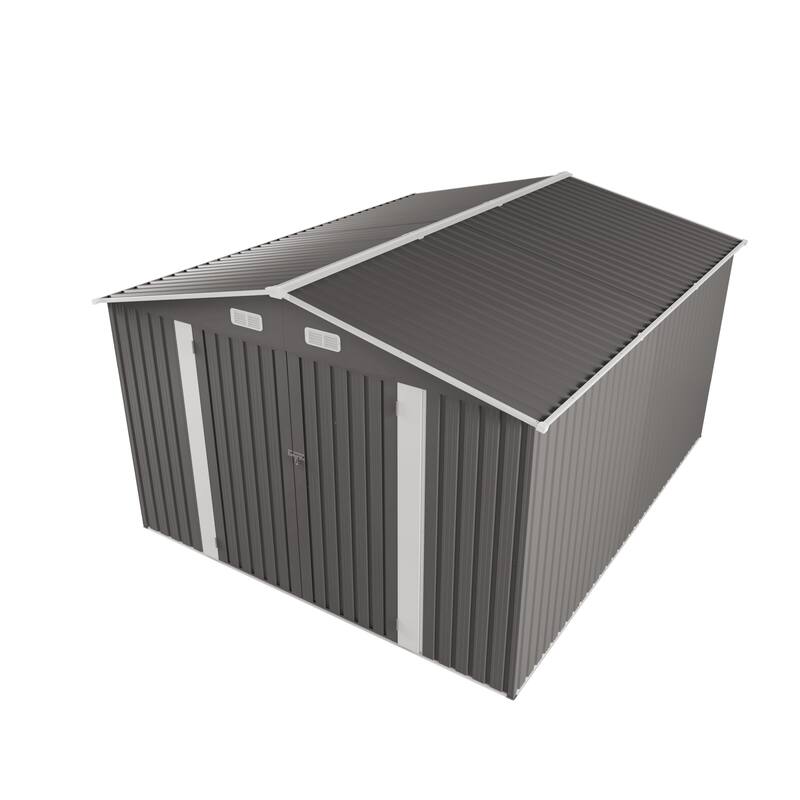 10x12FT Outdoor Storage Shed Metal Garden Shed with Double Door Two Window Waterproof Tool Shed