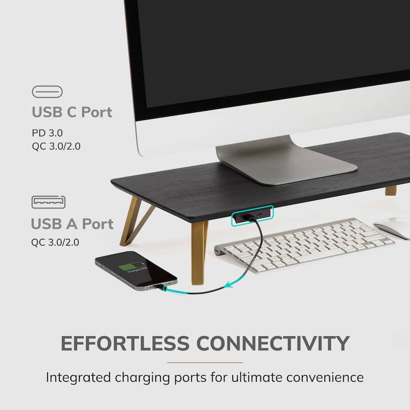 Jani Wood Monitor Stand Riser Desk - Ergonomic Design Stand, Desktop Organizer Table for Home, Office Workspace, Gaming Desk