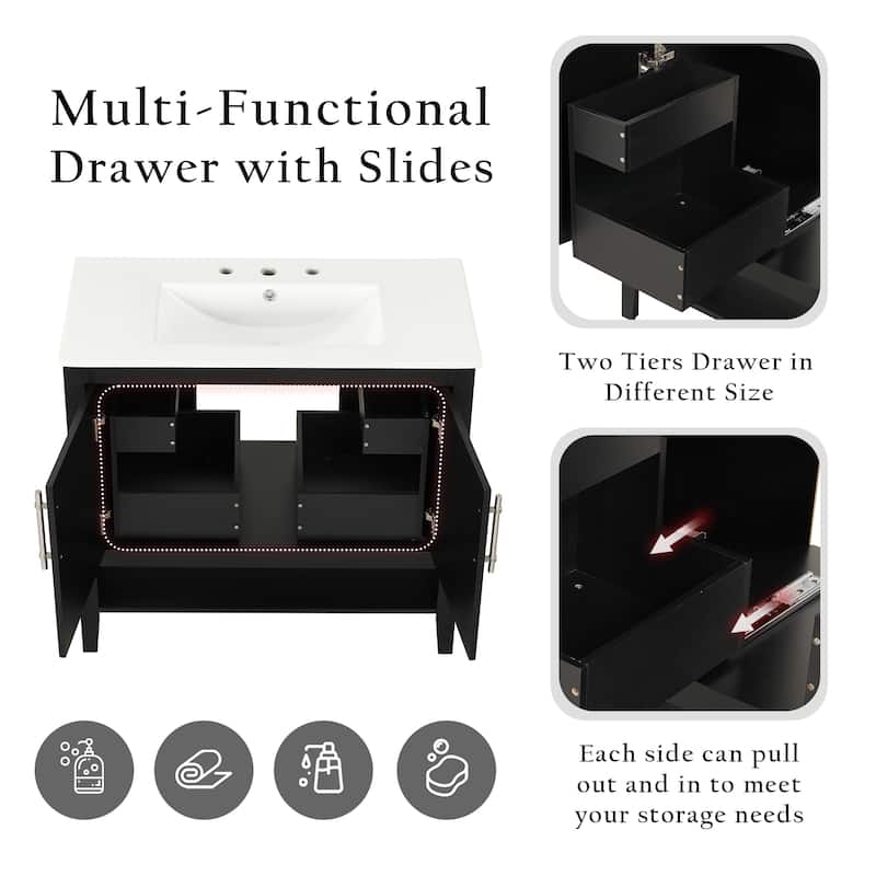 Bathroom Vanity with Sink, Bathroom Storage Cabinet with Doors and Drawers, Solid Wood Bathroom Cabinet with Shelf