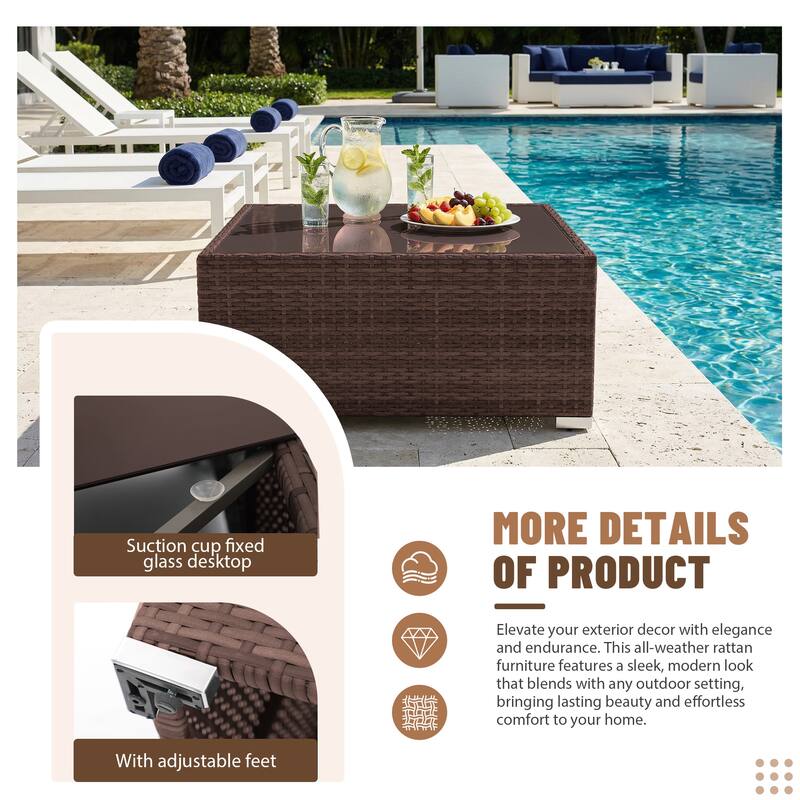 Outdoor Wicker Sectional Sofa 8-Piece Set with Fire Pit Table