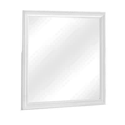 Rectangular Molded Wooden Frame Dresser Top Mirror, White and Silver