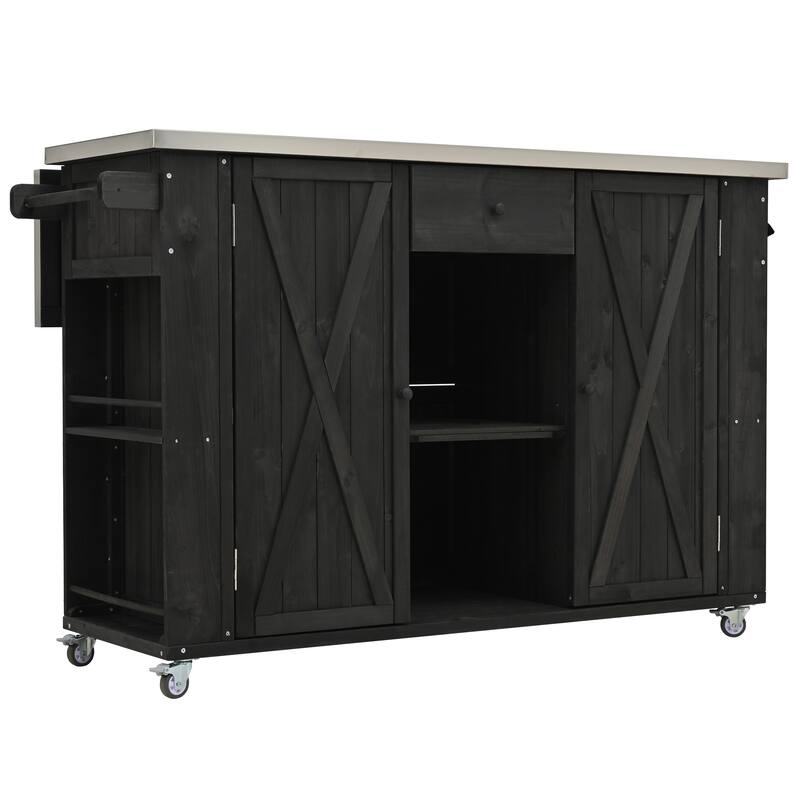 Outdoor Kitchen Island, Rustic Fir Wood with Stainless Steel Top and Smart Storage