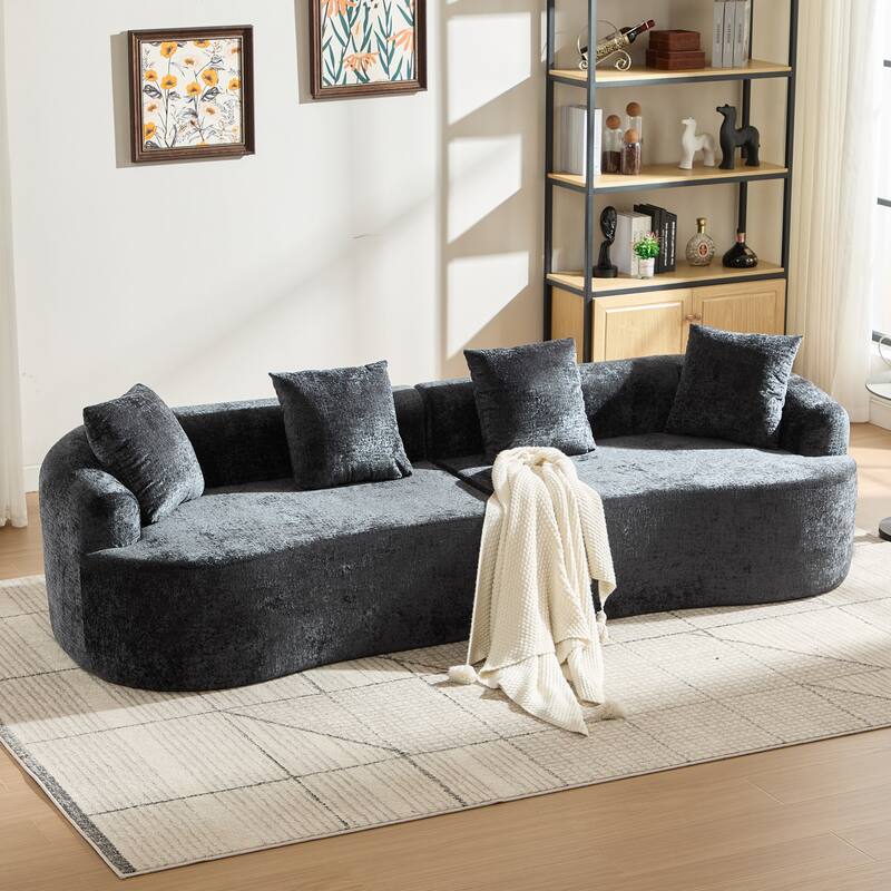 Curved Loveseat Sofa, 110'' Chenille 2-Seater Couch Deep Seat Sectional Couch with 3 Plush Pillows