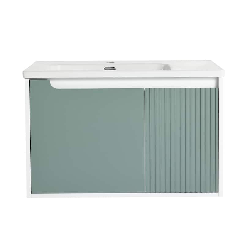 32/36/40 inch Wall Mounted Bathroom Vanity Set in Mint Green with Integrated Ceramic Sink