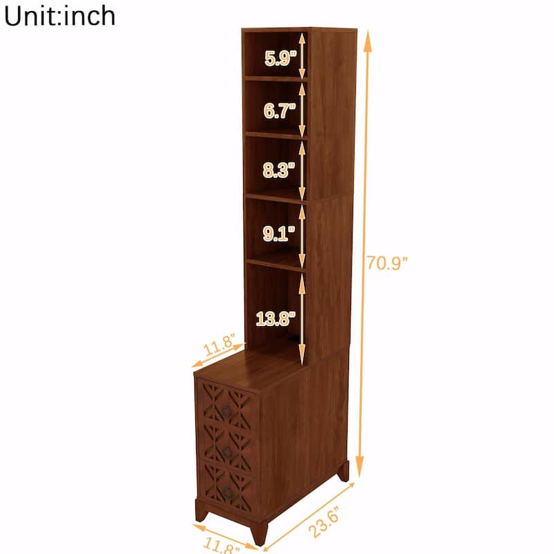 Corner End Table, Drawers & Shelves