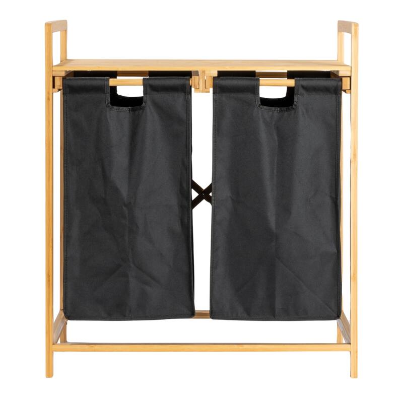 Household Essentials Bamboo Pull Out Double Hamper with Shelf - 25.4"L x 13.0"W x 28.7"H