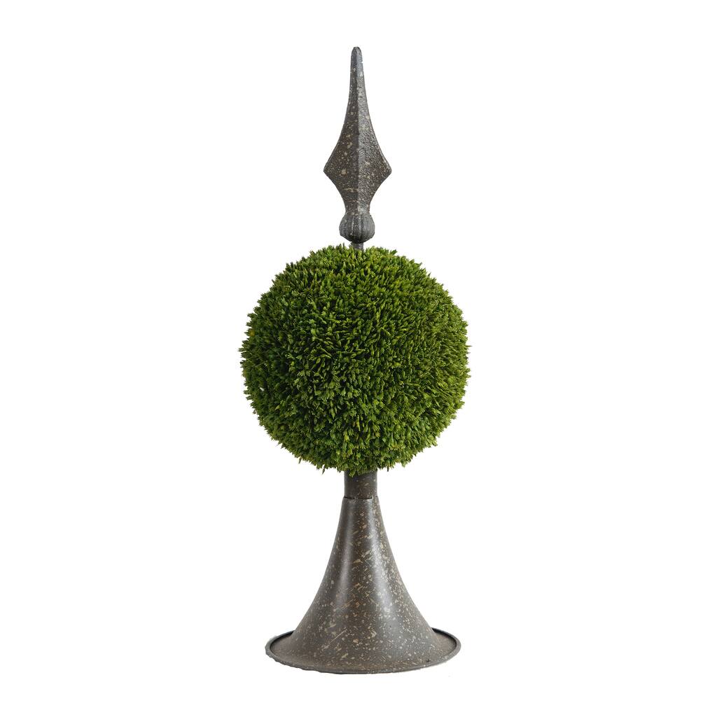 Antique Bronze and Green 17-inch Spired Sphere Boxwood Topiary