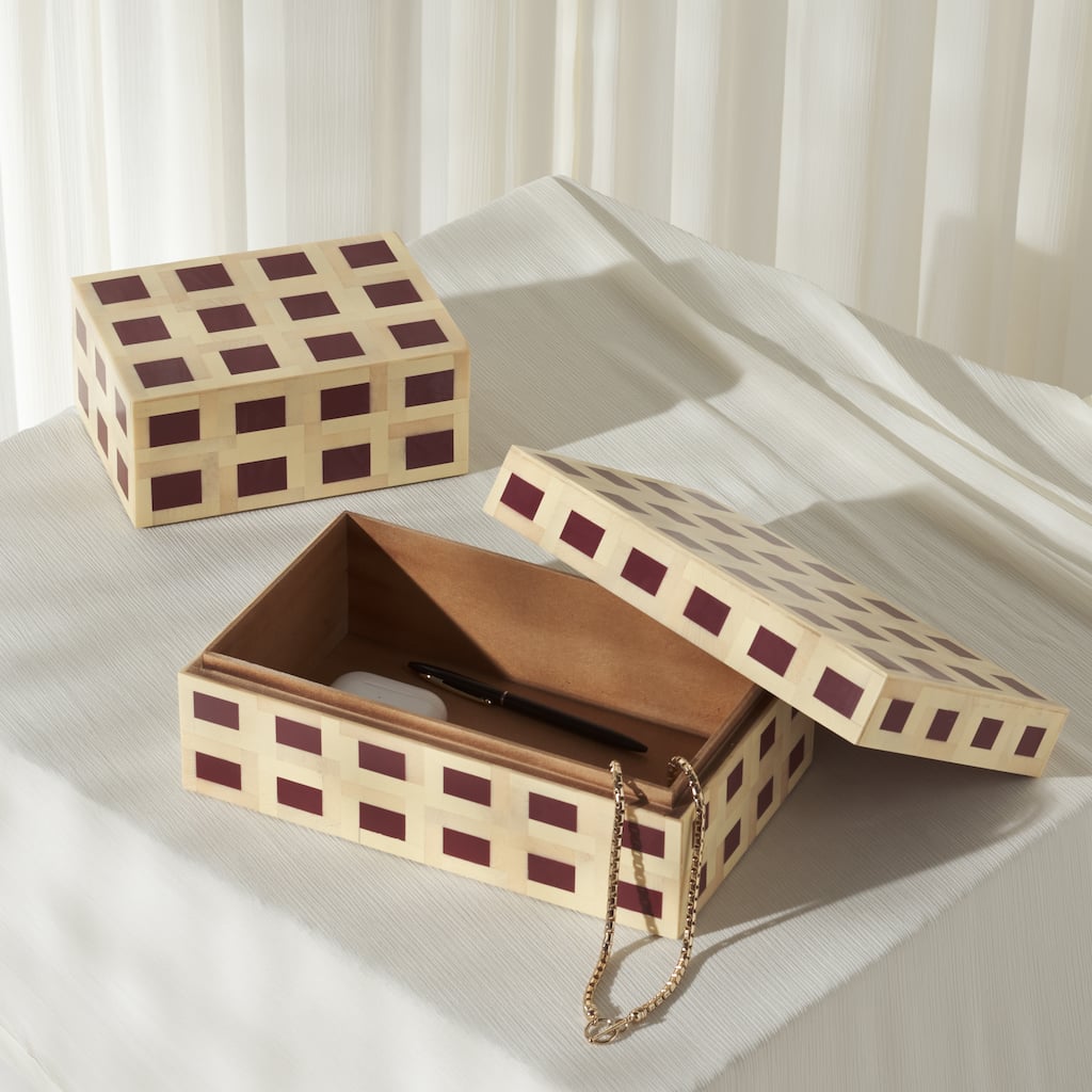 SAFAVIEH Home Sati Muted Yellow/Burgundy Resin Decorative Box Set of 2