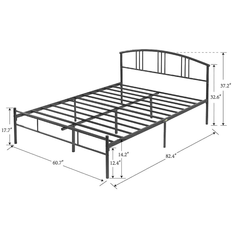14" Queen Bed Frame Metal Platform Mattress Foundation with headboard Footboard Steel Slat Support/No Box Spring Needed