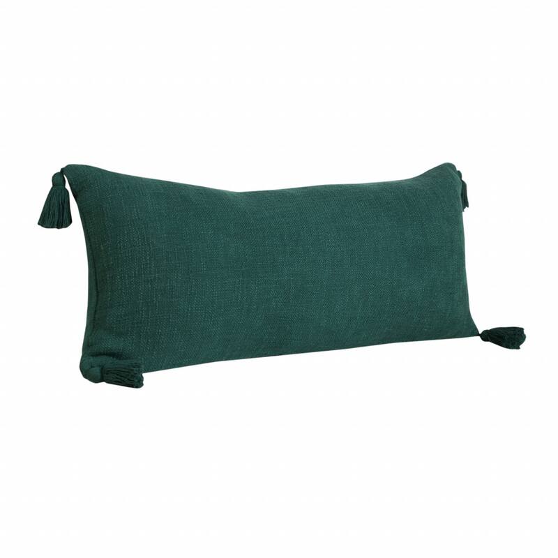 HomeRoots 14" X 36" Emerald Green 100% Cotton Zippered Pillow