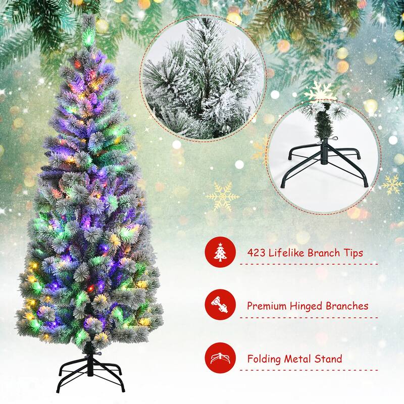 Costway 6FT Pre-Lit Hinged Christmas Tree Snow Flocked w/9 Modes