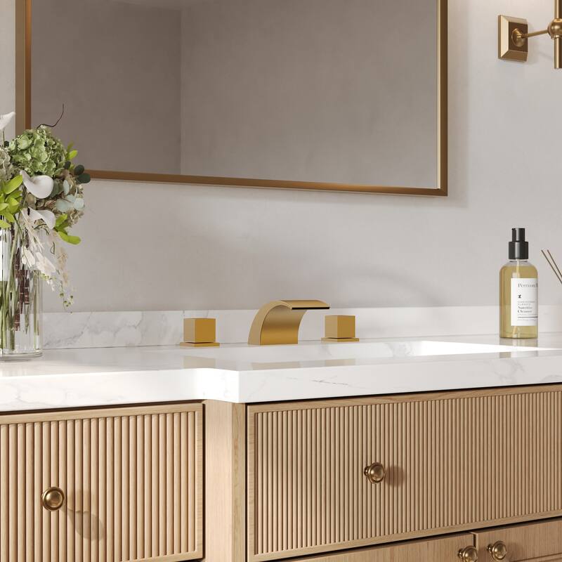 GRANDJOY Low Arc Waterfall Widespread Bathroom Sink Faucet