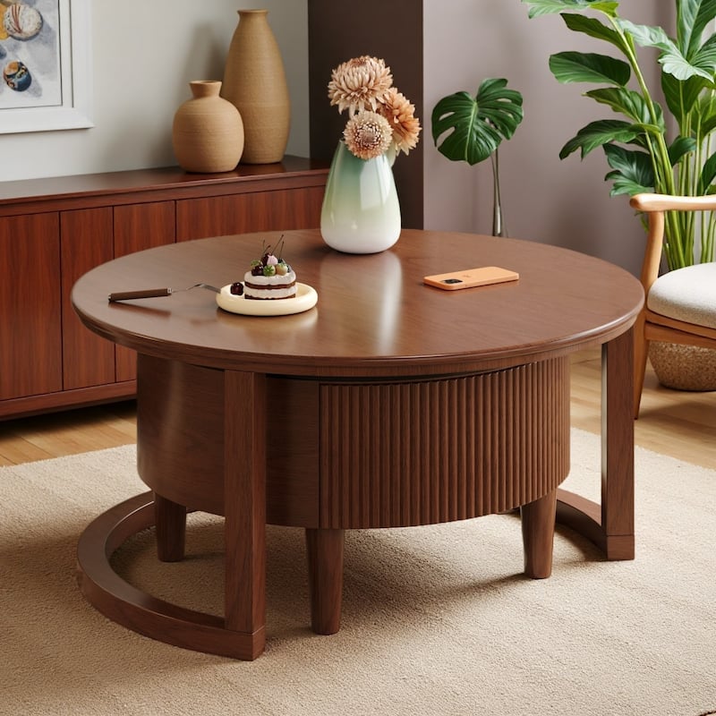 2-Piece Fluted Nesting Coffee Table Set with Hidden Drawer by Harper&Bright Designs