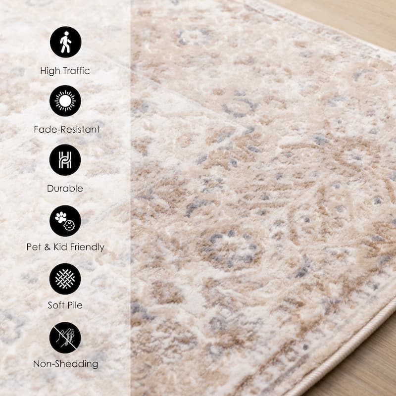 Beige White Grey Elegant Classic Rug