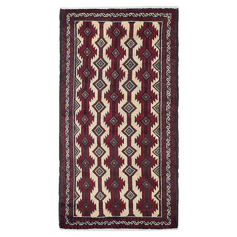 ECARPETGALLERY Hand-knotted Teimani Cream, Red Wool Rug - 3'0 x 5'7