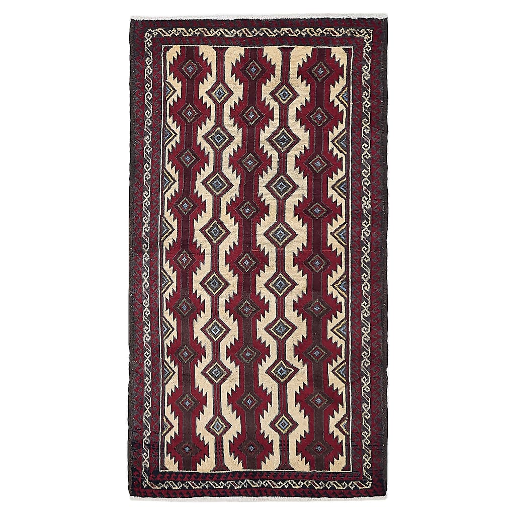 ECARPETGALLERY Hand-knotted Teimani Cream, Red Wool Rug - 3'0 x 5'7
