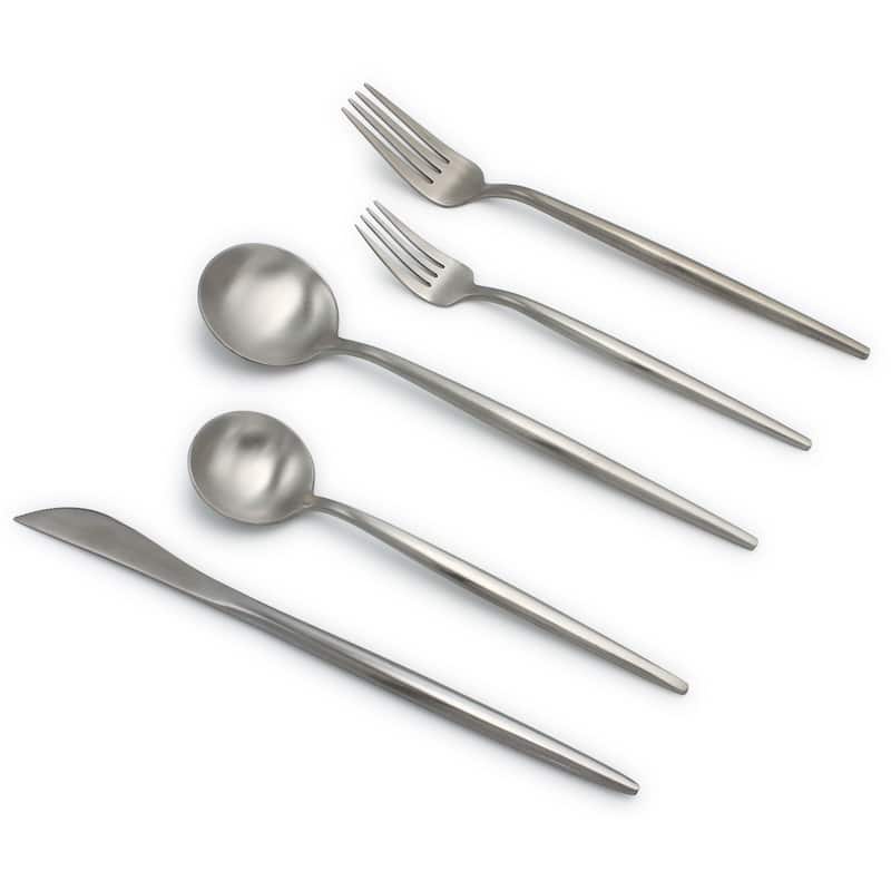 Elyon Lea Matte Colored Stainless Steel Flatware Set 20 Pieces - Silver