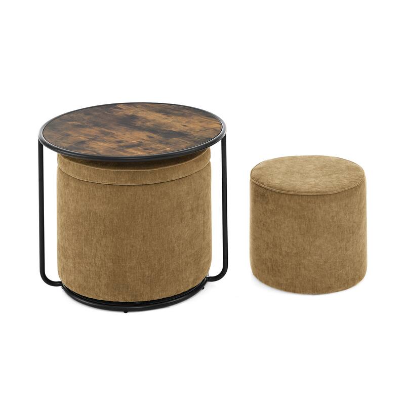 Roomfitters Ottoman Table Set with Drum Stool and Hidden Storage, Multi-Functional Combination Accent Furniture