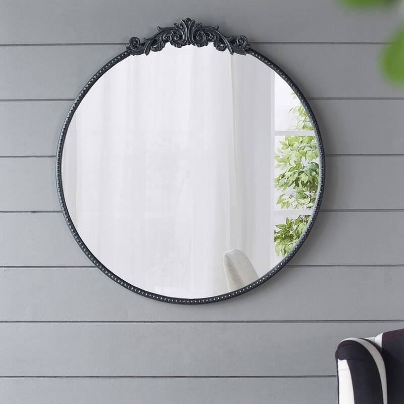 30" x 32" Wall Mounted Round Mirror - Black