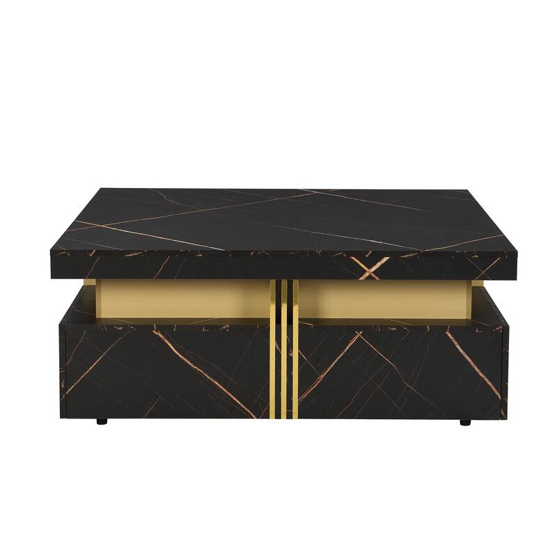Modern Black Square Storage Coffee Table With 4 Wood Drawers