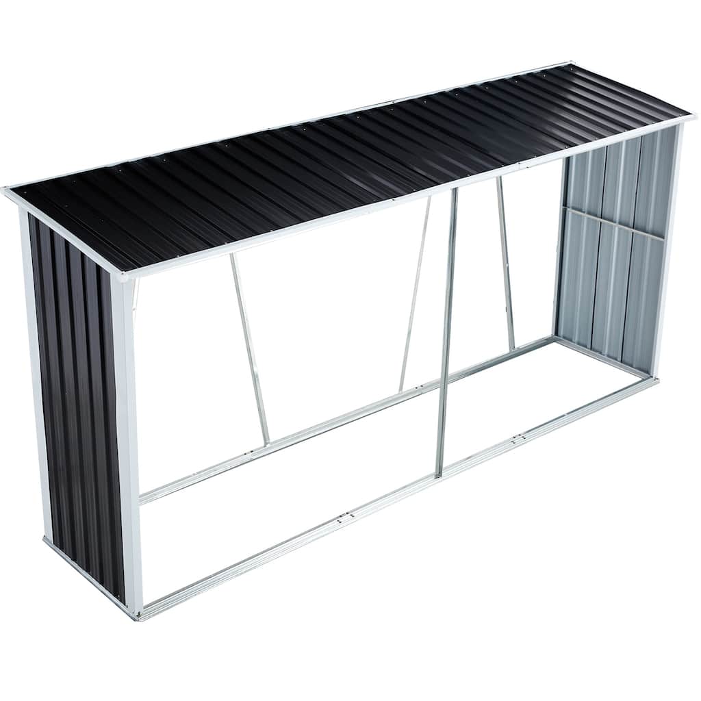 130" Galvanized Steel Firewood Rack, Roofed Log Holder for Patio, Gray