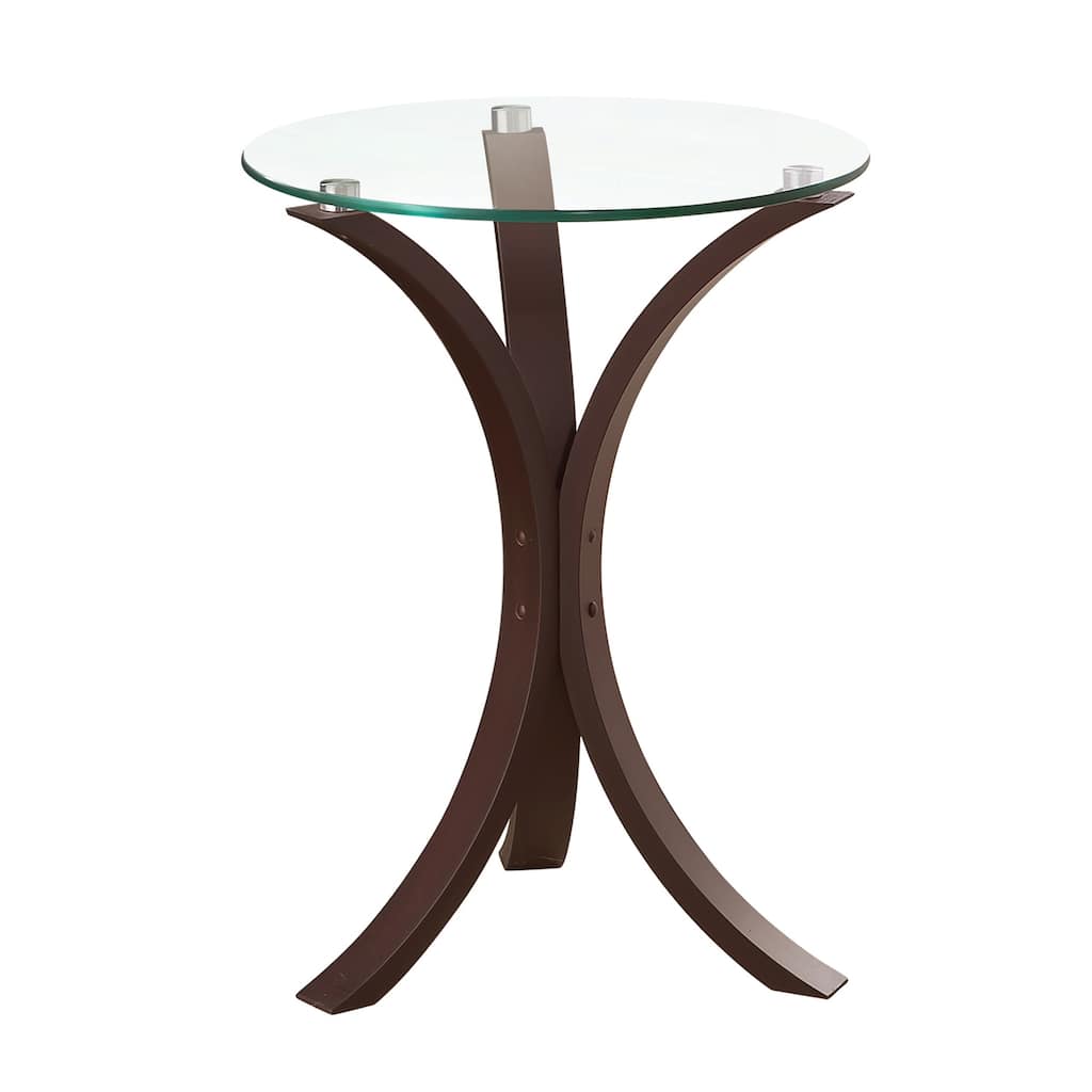 15.75 in. Cappuccino Brown Round Glass End Table, Sturdy Build End Side Table for Living Rooms