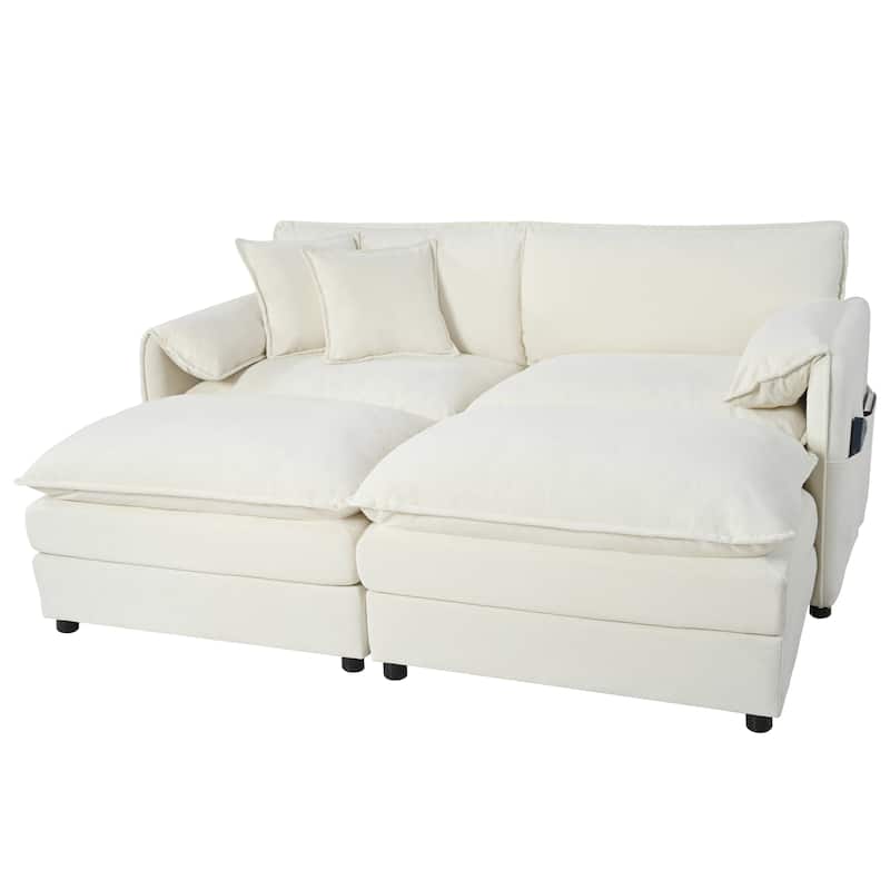75.59" Chenille Upholstered 2-Seater Sleeper Modular Sectional Sofa with Double-Layer Cushions, DIY Combination