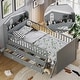 preview thumbnail 23 of 36, Twin Size Platform Bed Frame with 4 Storage Drawers & Guardrail Headboard for Bedroom, Wooden Kids Storage Bed with Ladder