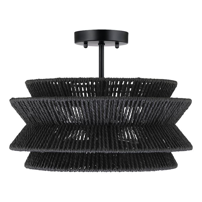 Silvia 2-Light Bohemian Woven Rope Semi-Flush Mount Ceiling Light - 16 in. W