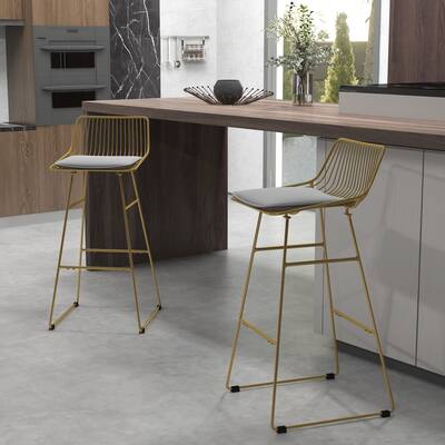 HOMCOM Modern Bar Stools Set of 2, Metal Wire Bar Height Barstools, 30 Inch Bar Chairs Gold