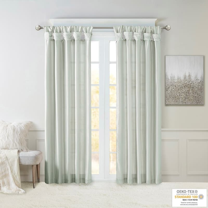 Twist Tab Lined Window Curtain Panel Dusty Aqua