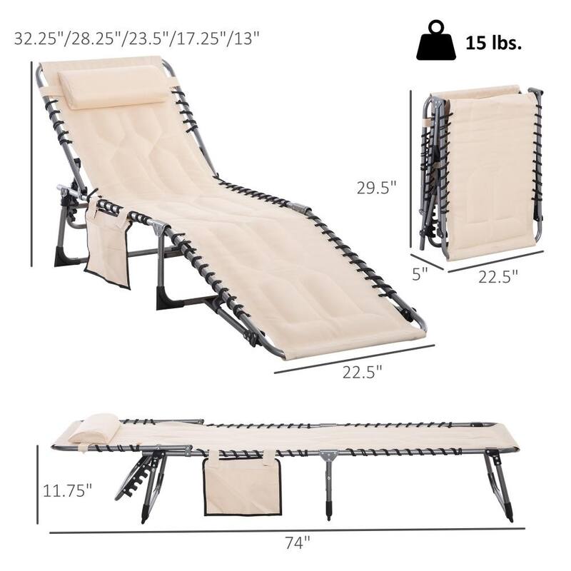GDFStudio - Lucas Adjustable Folding Chaise Lounge Chair with Padded Comfort and Headrest Support - Chaise Lounge