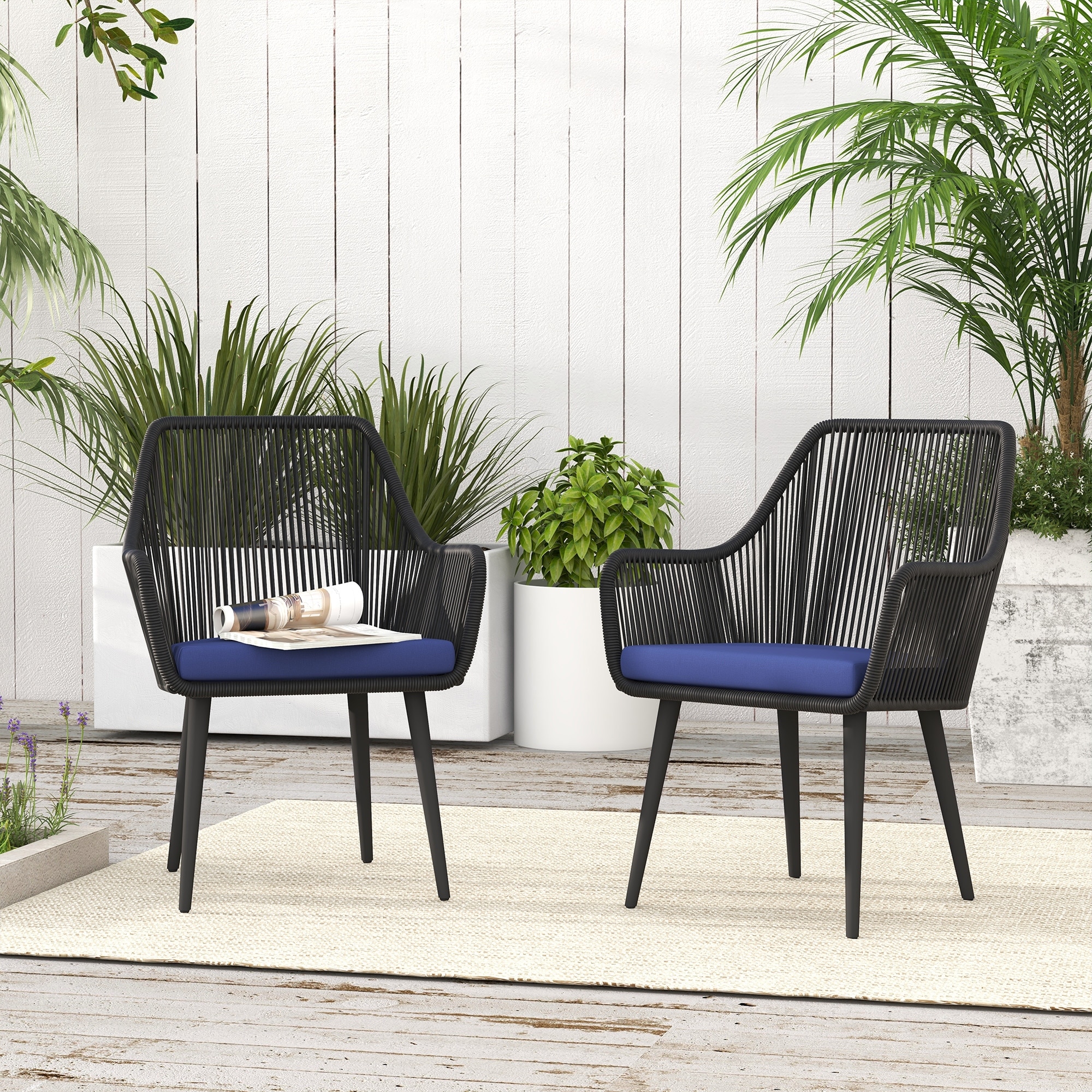 Patio Wicker Cushioned Dining Chairs (Set of 2)