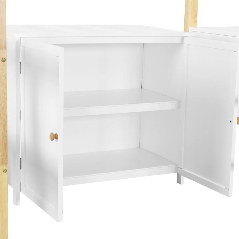 Merax Wood Loft Bed With Built-in Storage Cabinet and Shelves, Foldable desk