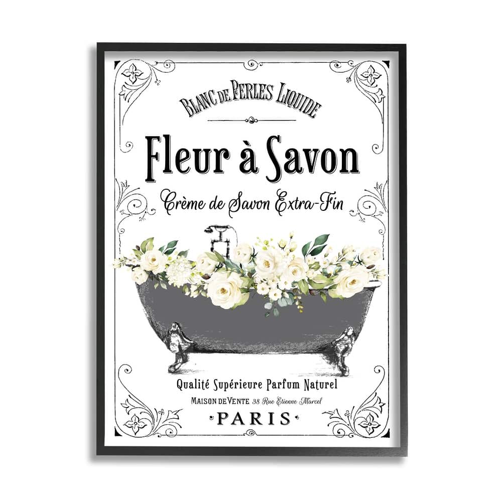 Stupell Fleur a Savon Vintage Parisian Bathroom Floral Tub Framed Wall Art - White