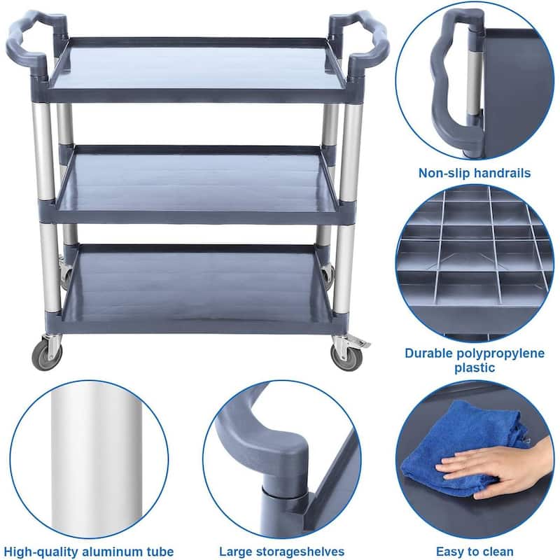 3-Tier Service Utility Cart for Foodservice Restaurant Office Kitchen Hotel - N/A