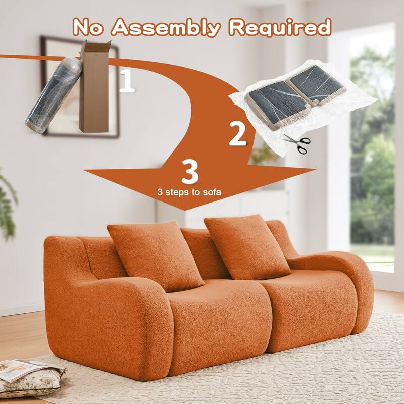 Soft Teddy Fabric Boneless Sofa, No Assembly Required Streamlined Design, Anti-Slip Design, 32D High Density Sponge