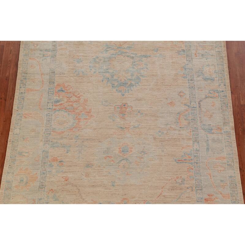 Hand Knotted Oriental 100% Wool Carpet Transitional All-Over Peach Oushak Area Rug - 9' 0'' X 6' 3''