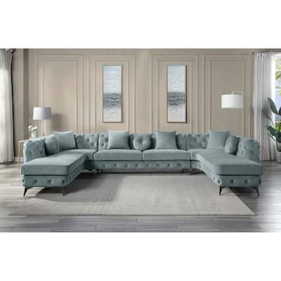 Sabolle Deep Green Sectional Sofa with Accent Pillows