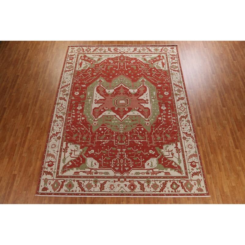 Red Heriz Serapi Turkish Oriental Area Rug Hand-knotted Wool Carpet - 9'9" x 13'0"
