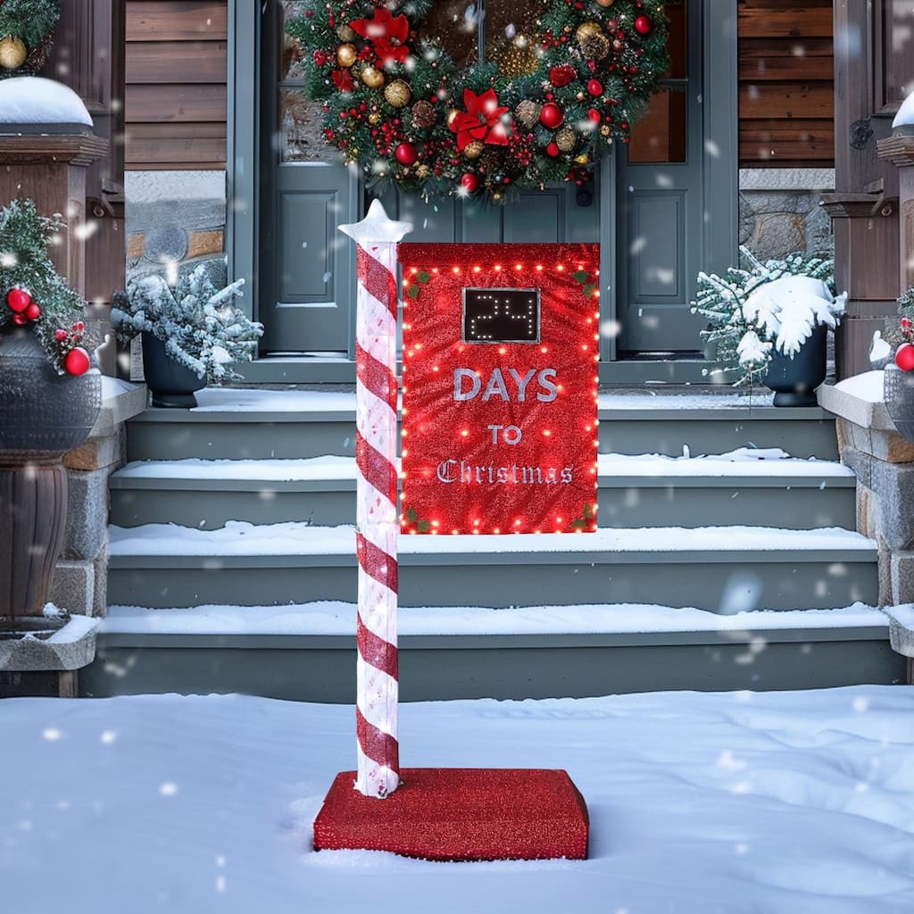 VEIKOUS 5FT Lighted Christmas Countdown Sign, Outdoor Countdown Board with Days Setting & Sturdy Steel Frame