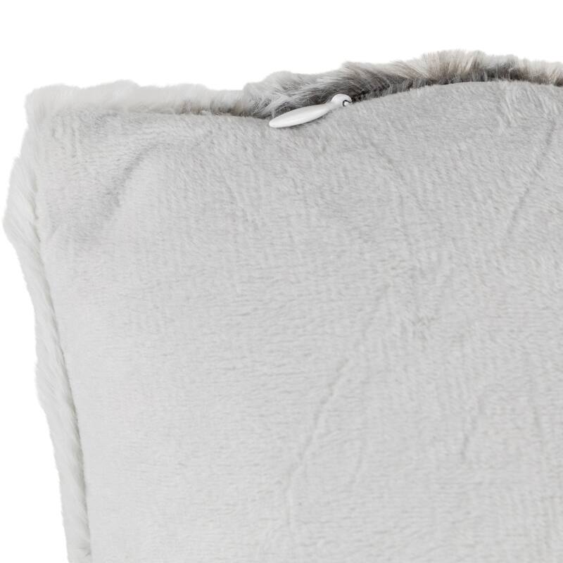 18" Gray and White Plush Square Throw Pillow