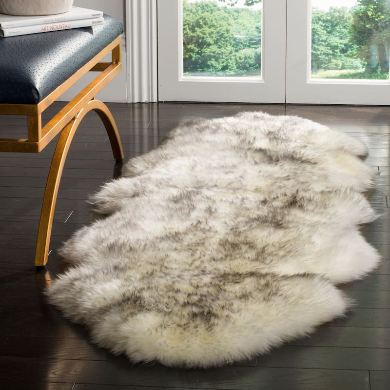 SAFAVIEH Handmade Natural Sheepskin Leanca 3.4-inch Thick Rug - 2' x 6' Runner - Ivory/Smoke Grey - Runner