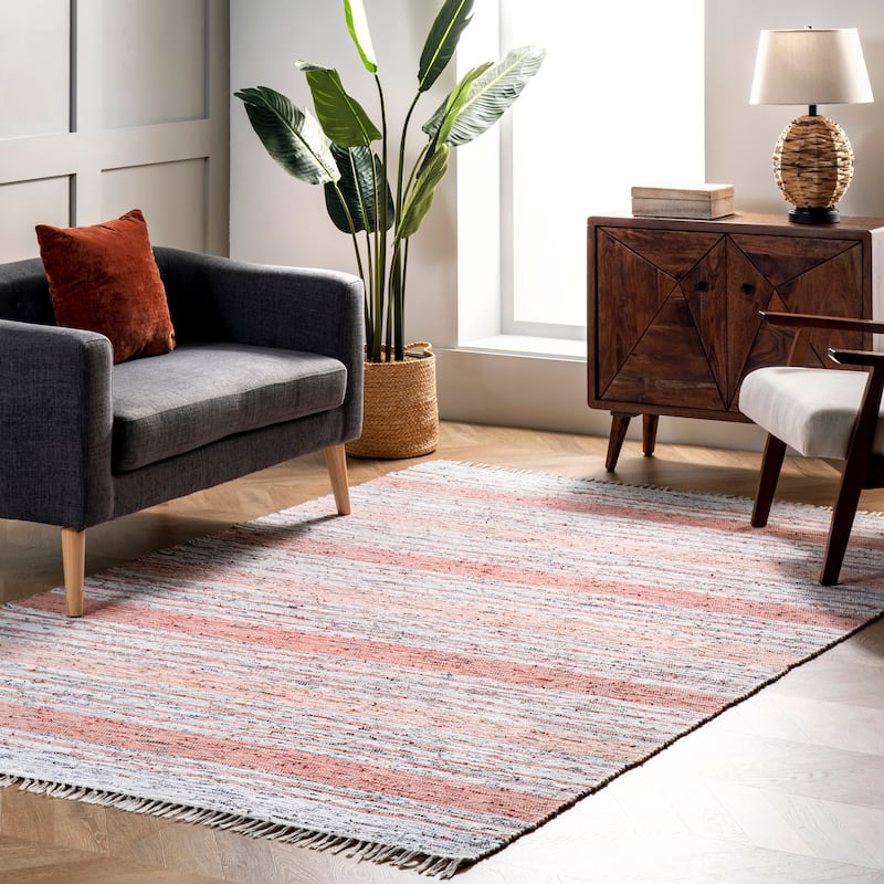 Nuloom Seraphina Mottled Stipe Cotton Tassel Area Rug - 3' x 5' - Pink